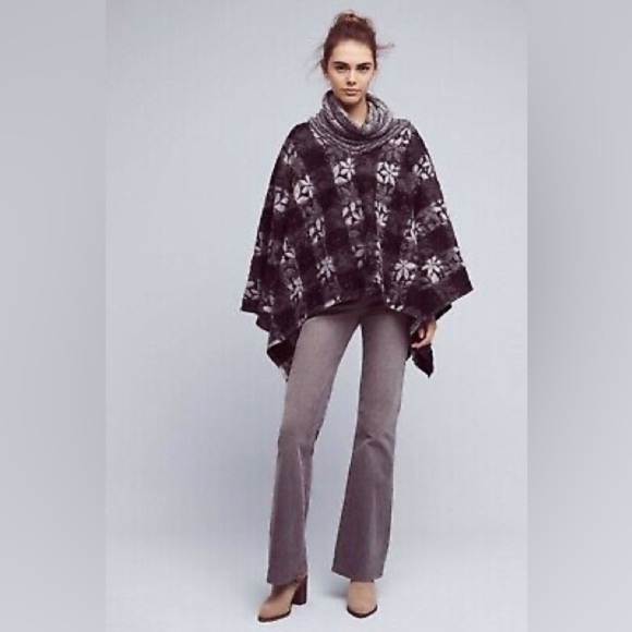 Anthropologie Wintertide Poncho One Size Reversible Wool Blend Lagenlook Hygge - Picture 6 of 7
